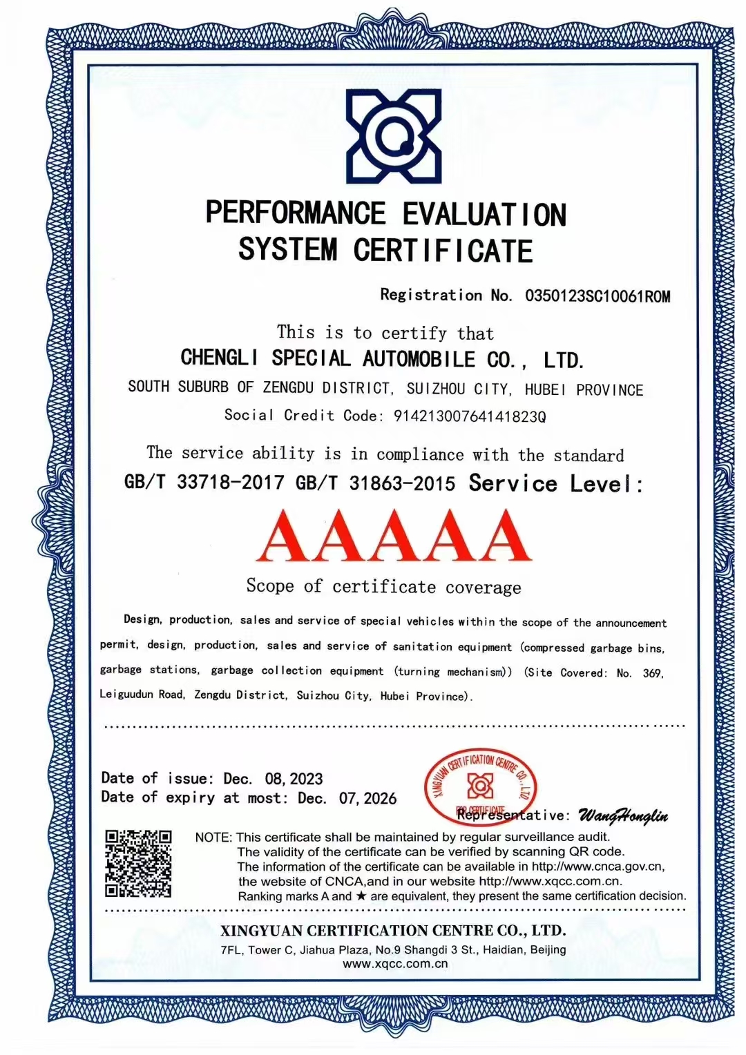 Certificate of Accreditation for the Contract Performance Evaluation System